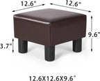 Homebeez 13" Small Footstool PU Leather Ottoman Footrest Modern Home Living Room Bedroom Square Stool with Padded Seat Plastic Legs, Dark Brown