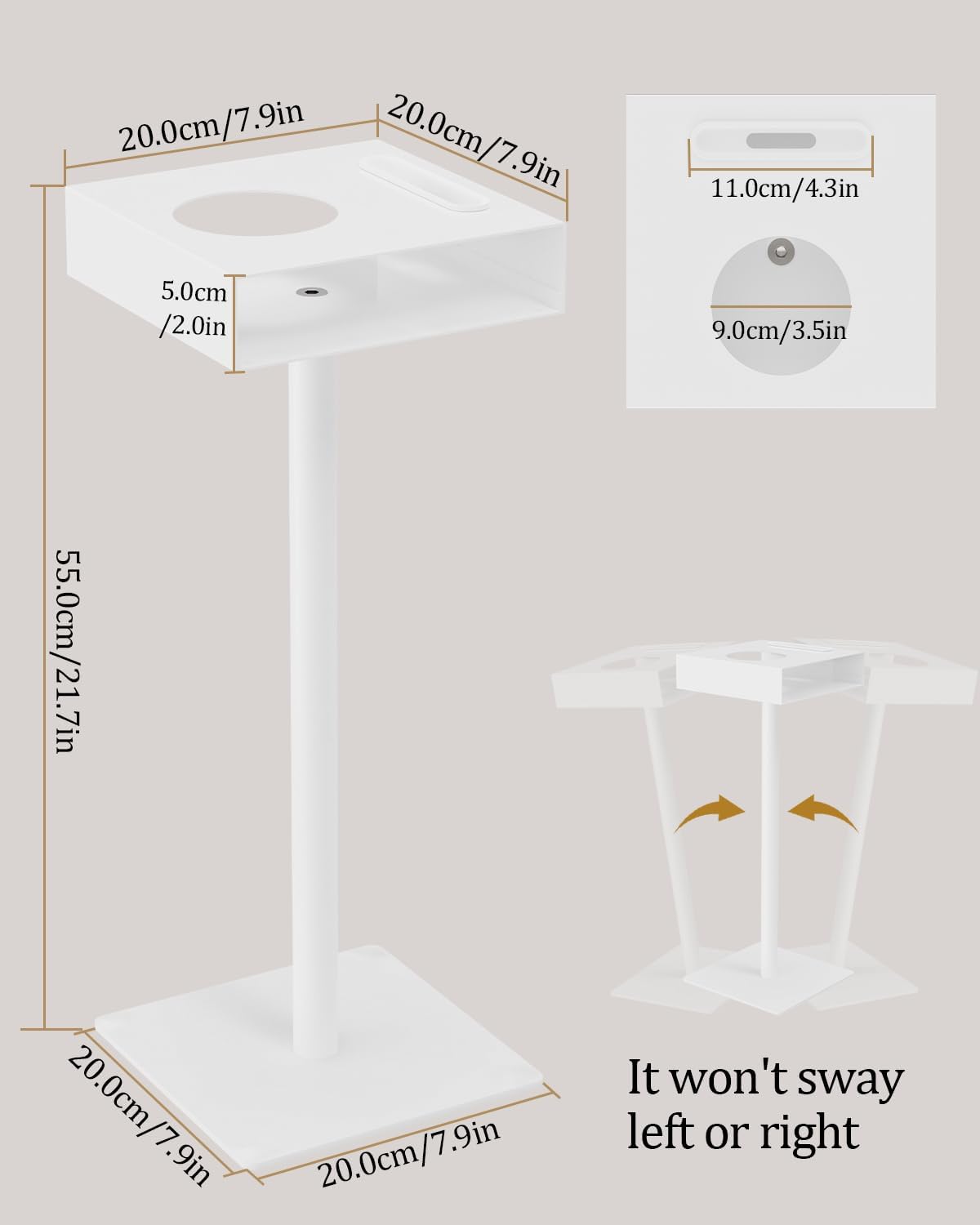 Yawinhe Small Metal Side Table,Versatile Coffee Drink Table with Weighted Base, End Table for Small Spaces with Phone Holder,Suitable for Living Room, Bedroom,7.8x7.8x21.6in,White,1 Pack,USZJ201W-1