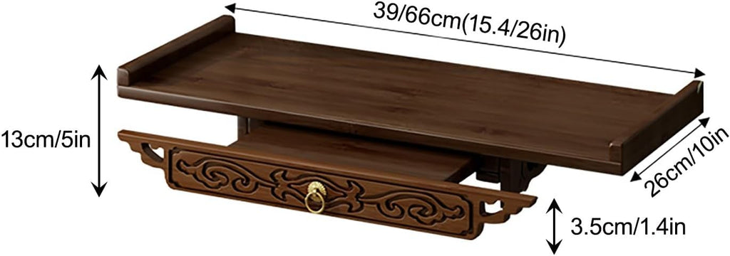 Prayer Altar Personal Shrine Stand Wall-Mounted Buddha Altar Shelf Stand, with Storage Tier, Antique Carving Buddha Offering Table(66cm/26in)