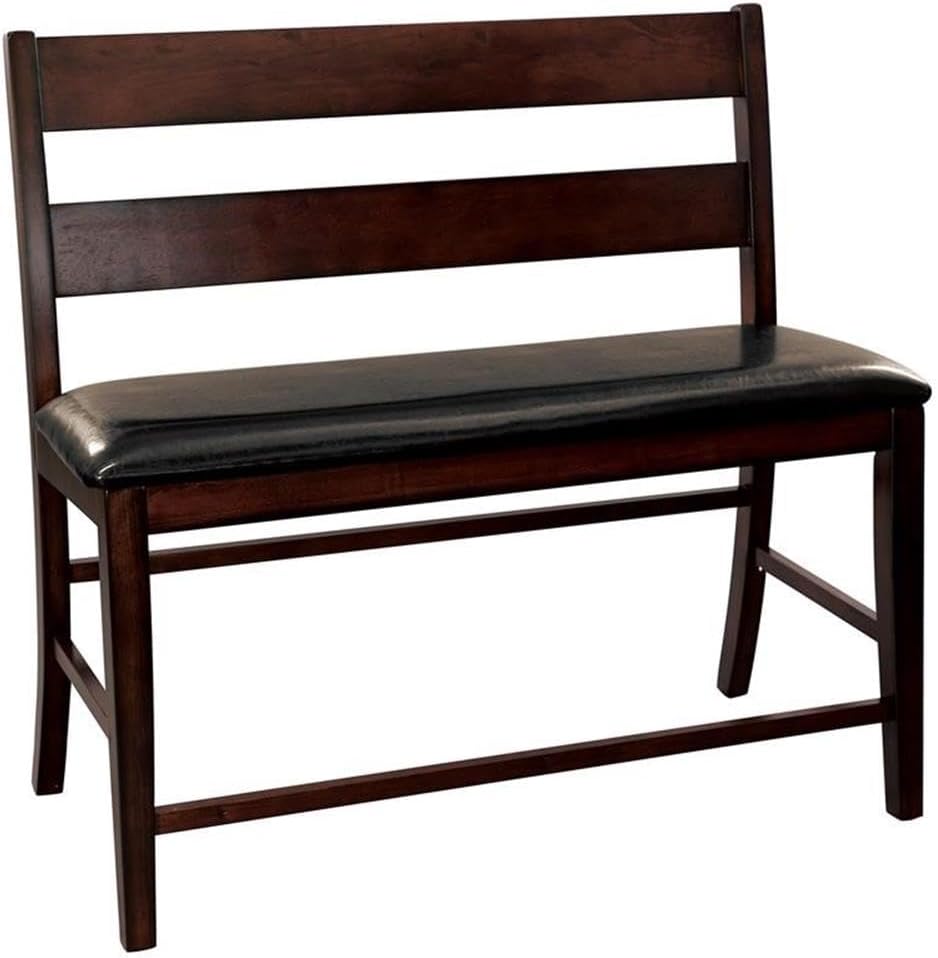 Lexicon Mantello 25.5" Seat Height Contemporary Classic Wood Frame & Faux Leather Upholstered Dining Bench in Cherry/Dark Brown Finish