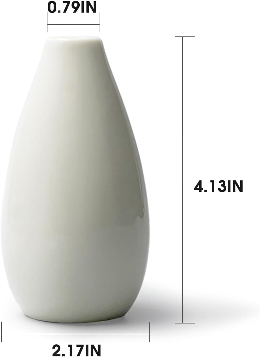 Modern White 4.1'' Small Ceramic Vase Set of 8 for Living Room Bedroom Office Minimalist Flower Vases for Bouquet Fake Plant Home Decor 8 Pack