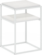 Furinno Moretti Side Table, 2-Tier Stackable Metal Frame End Table with Open Shelf, Night Stand, Bedside Table, Toolless Assembly, for Living Room, Bedroom, Solid White
