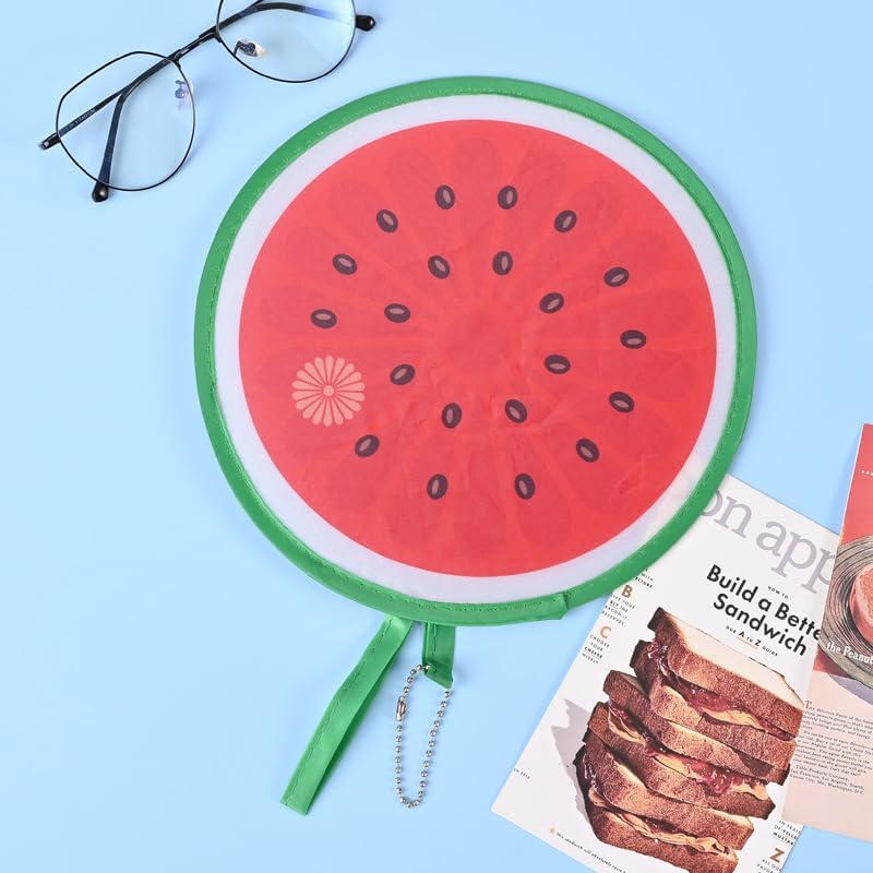 4pcs Round Foldable Hand Fans,8.26Inches Fruit Style Handheld Folding Fan Portable Cooling Fans for Summer Events, Outdoor Travel, Festival Party Decorations,Watermelon + Orange + Kiwi + Lime
