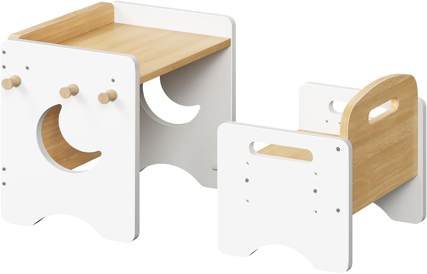 HOOBRO Weaning Table and Chair Set, 3-Level Height Adjustable Chair for Ages 1-3, Wooden Baby Activity Furniture for Reading, Playing and Eating, Enlarge Desktop, Easy to Assemble, Natural WN03KT01
