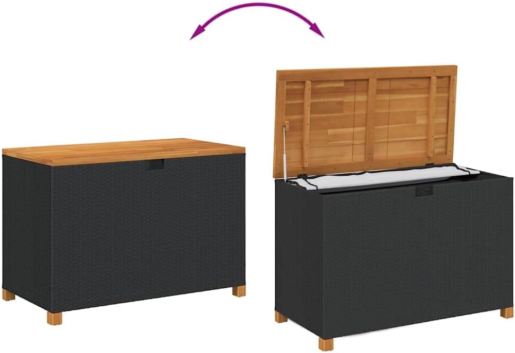 43.3"x21.7"x24.8" Outdoor Storage Box Black Brown Poly Rattan Deck Chest Seat for Cushions Blankets Garden Patio Balcony Garage