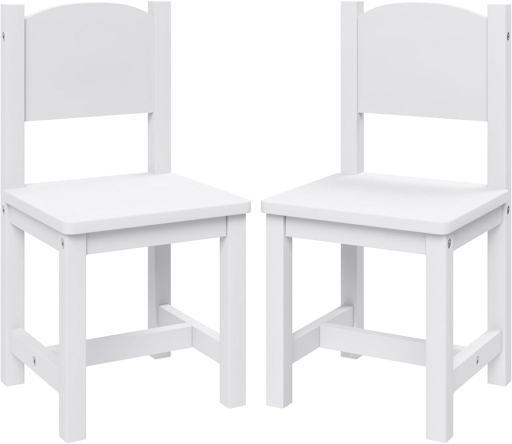 Timy Toddler Wooden Chair Pair, Kids Furniture for Eating, Reading, Playing 2 Pack (White)