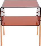 TFCFL Acrylic Side Table, Clear Record Player Table, 2-Tier End Table with Open Storage for Small Spaces, Nightstand Bedside Table for Bedroom, Living Room, 15.75" W X 11.81" D X 17.01" H (Brown)