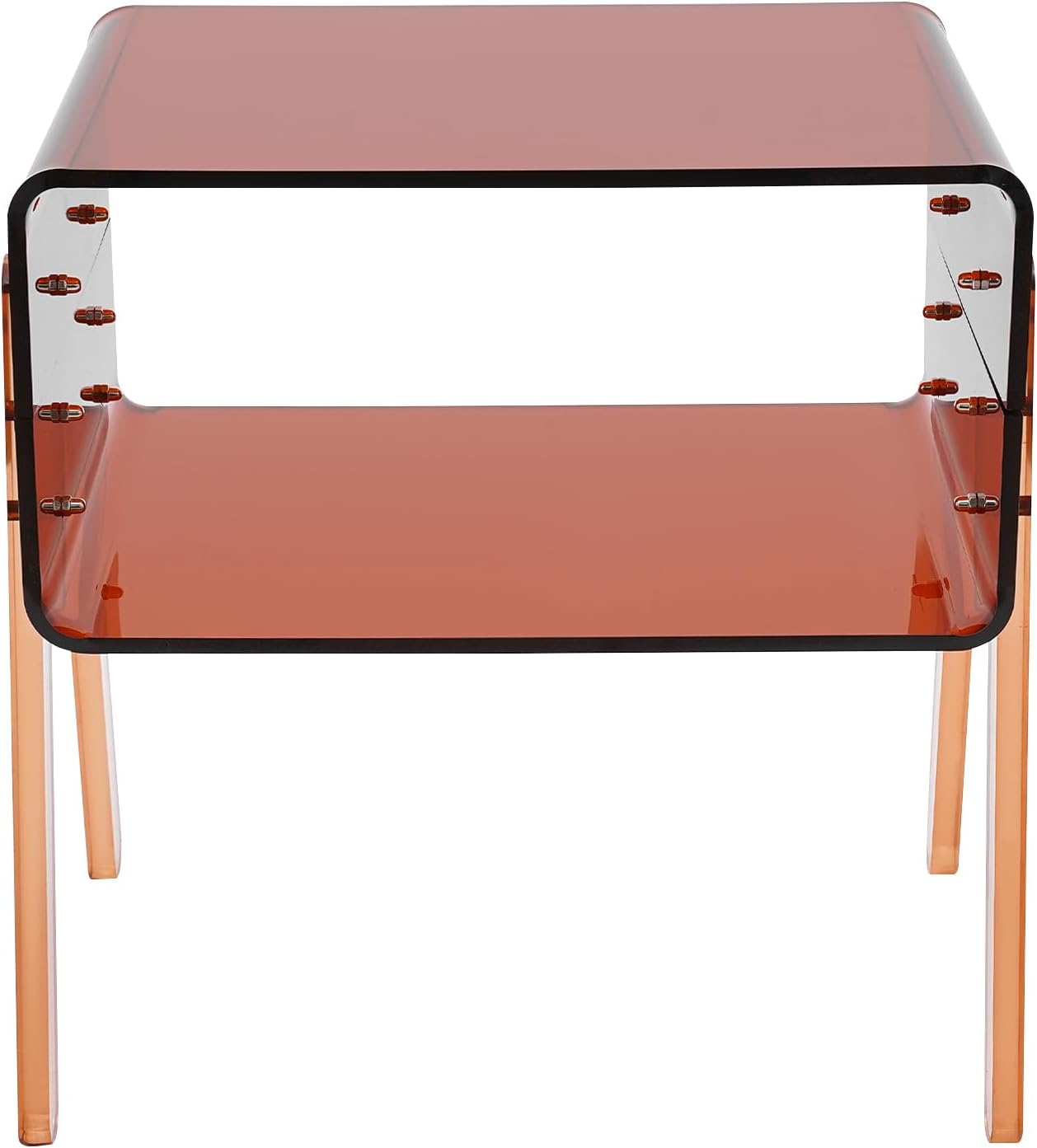 TFCFL Acrylic Side Table, Clear Record Player Table, 2-Tier End Table with Open Storage for Small Spaces, Nightstand Bedside Table for Bedroom, Living Room, 15.75" W X 11.81" D X 17.01" H (Brown)