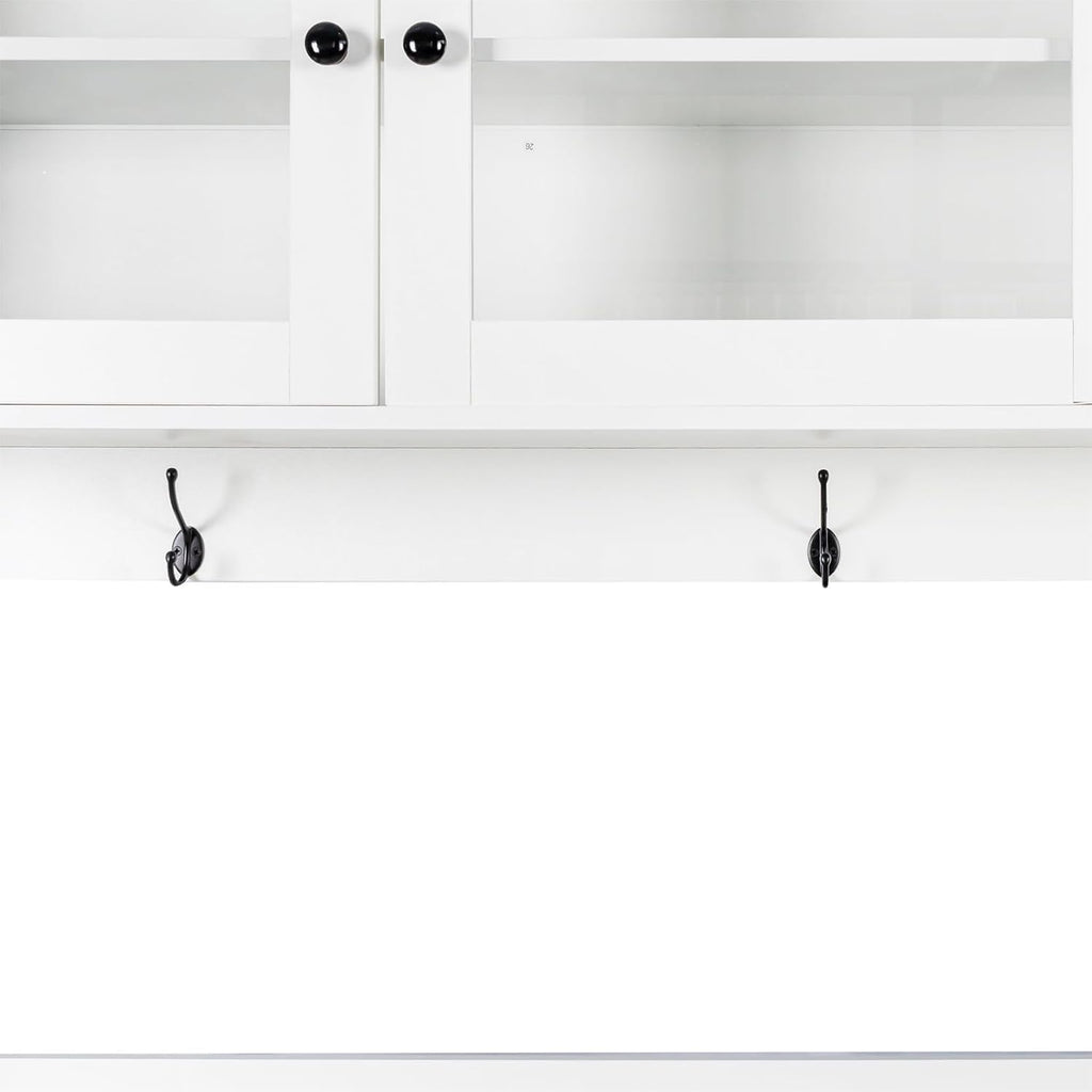 74.8" Tall Kitchen Pantry Storage Cabinet, Modern Food Pantry Cabinet with Microwave Stand Wooden Kitchen Hutch Cabinet with 4 Doors, 4 Drawers and 3 Hooks for Dining Room, White