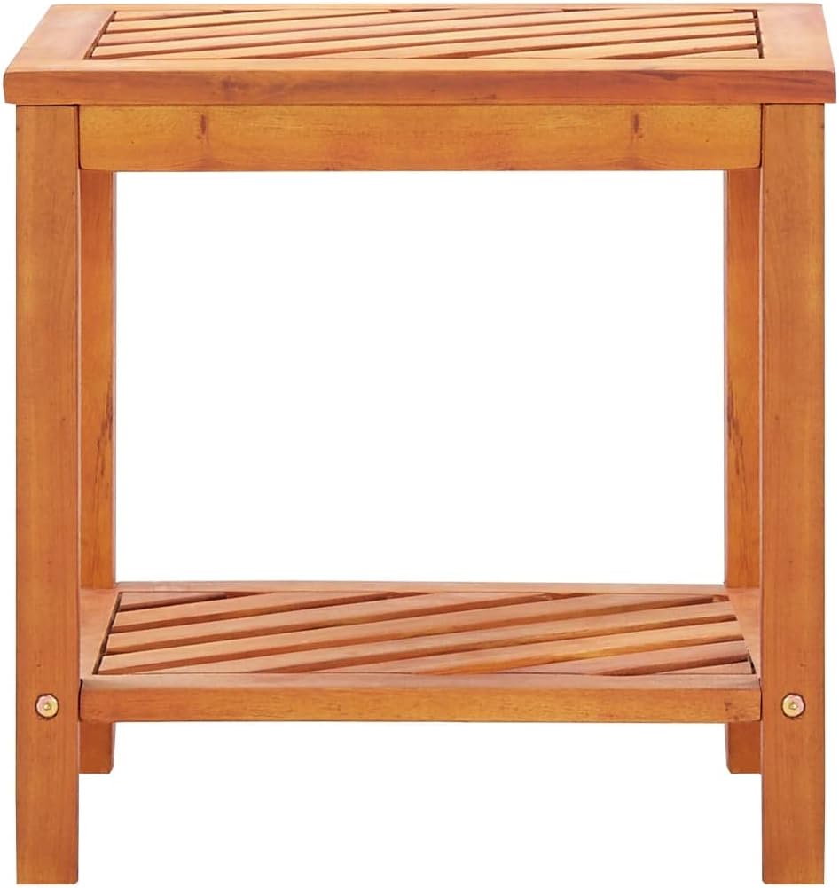 Solid Acacia Wood Side Table 17.7x13x17.7 Inches, Weather Proof End Table with Sturdy Bottom Shelf, Nightstand for Bedroom, Plant Stand for Living Room