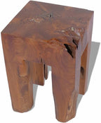 Solid Teak Wood Stool, Square Rustic End Table for Living Room Bedroom, Sturdy Compact Footrest Seat, 15.7 inch Height, Brown