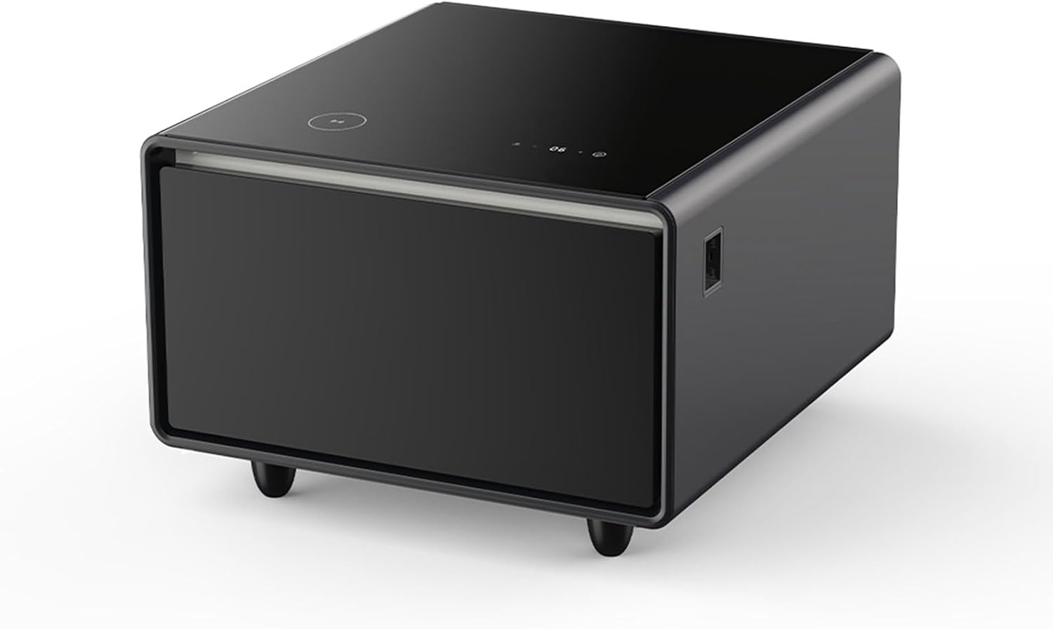 Modern Smart Side Table with Built-in Fridge Drawer (37-46°F), 15W Wireless Charging Nightstand, End Table with 2 Power Outlets, USB/Type-C Ports, Induction Light for Bedroom/Living Room, (Black)