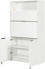 69''H Kitchen Pantry with Hutch and Foldable Workstation, Multifunctional Buffet Storage Cabinet Cupboard with Adjustable Shelf for Kitchen, Dining (White//6c)