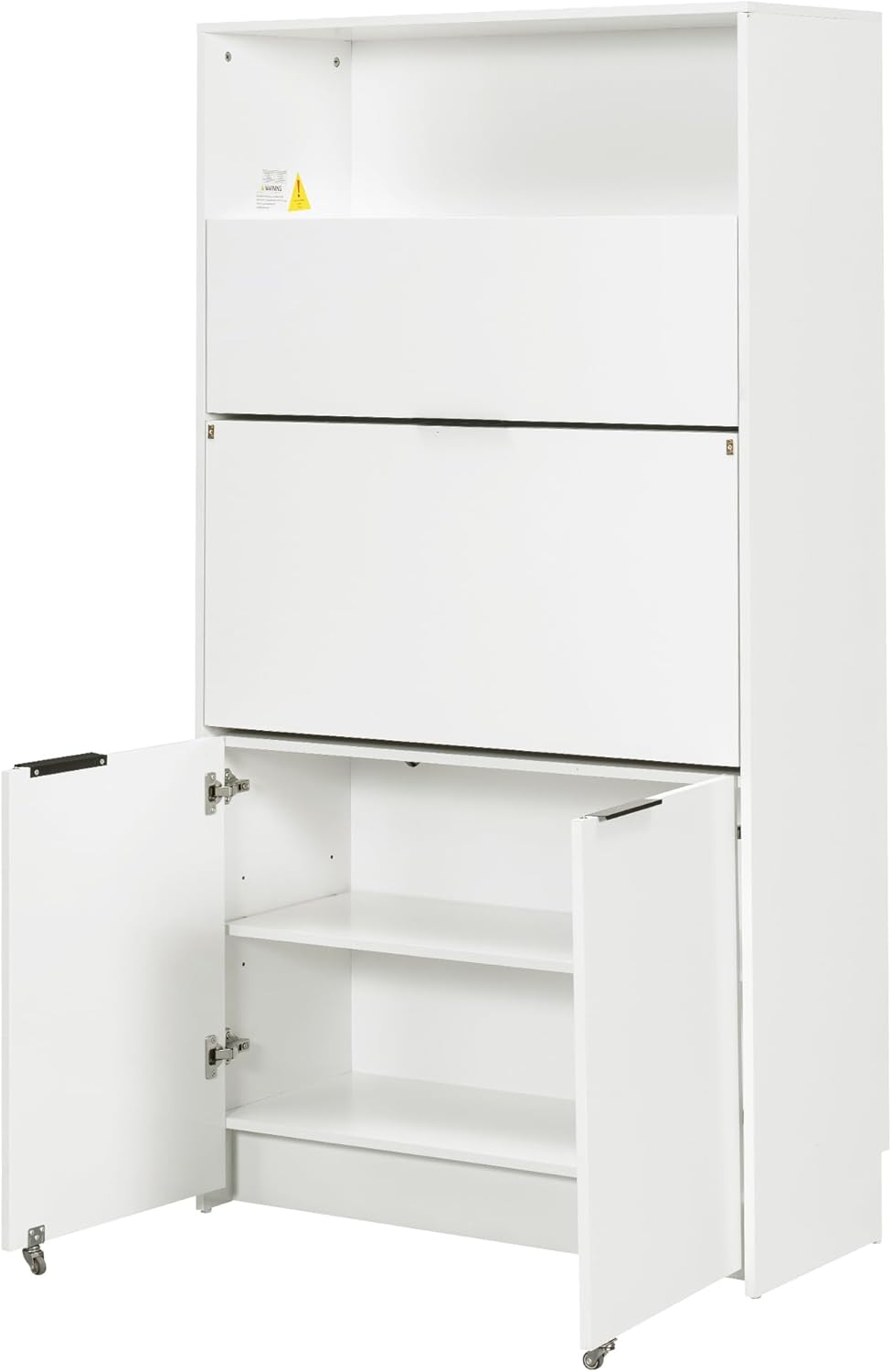 69''H Kitchen Pantry with Hutch and Foldable Workstation, Multifunctional Buffet Storage Cabinet Cupboard with Adjustable Shelf for Kitchen, Dining (White//6c)