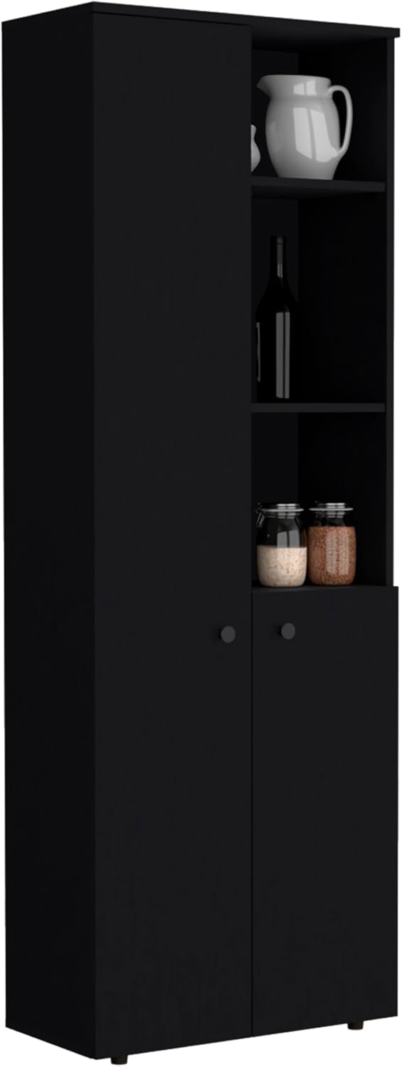 Riner 67" Slim Pantry Cabinet, 5-Tier Storage Shelves with Doors for Kitchen Organization, Black