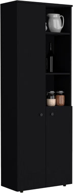 Riner 67" Slim Pantry Cabinet, 5-Tier Storage Shelves with Doors for Kitchen Organization, Black