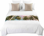 Green Coconut Trees Bed Runners for Queen Size Bed, Decorative Bed Throws for Foot of Bed, Coastal Tropical Plants Pink Blue Bed Runner Sofa Throw Bedding Scarf Protector Slipcover for Bedroom/Hotel