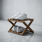 Folding Wooden Shoe Rack, 2-Tier Stackable Shoe Organizer, Natural Wood Shoe Shelf for Entryway, No Assembly Required, Space Saving Footwear Storage Stand for Closet, Bedroom, Living Room