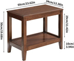 Solid Wood End Table with Storage Shelf, 2-Tier Rustic Side Table for Living Room, Walnut Rubber Wood Sofa Table, Small Space Nightstand or Indoor Plant Stand