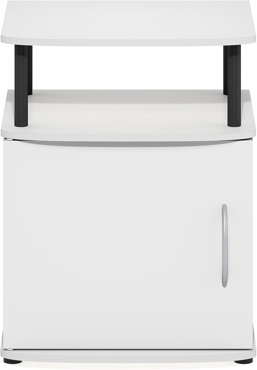 Furinno Jaya 2-Tier Side Table, White Closed Storage End Table, Night Stand, Bedside Table for Living Room, Bedroom, Home Office, Plain White/Black