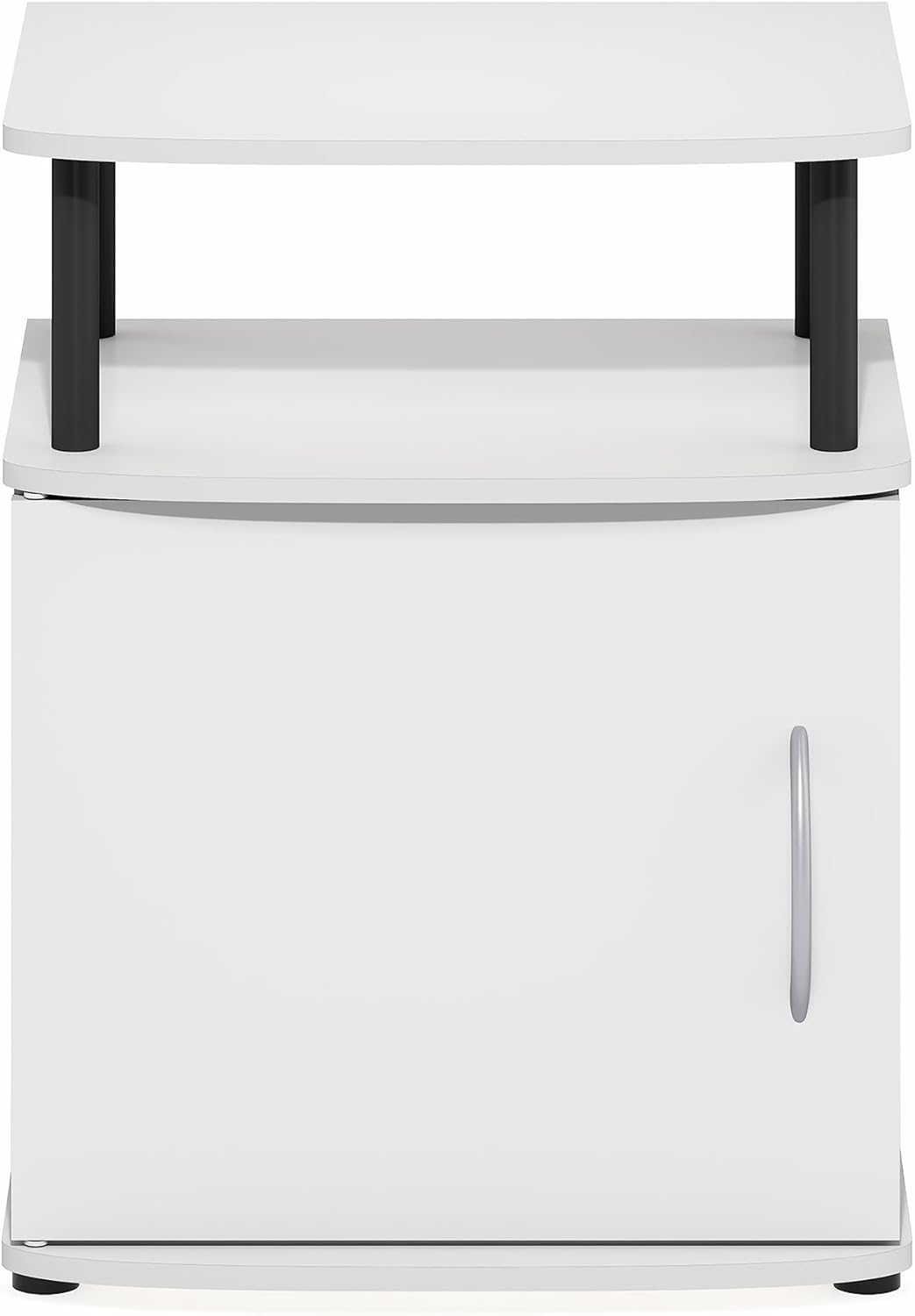 Furinno Jaya 2-Tier Side Table, White Closed Storage End Table, Night Stand, Bedside Table for Living Room, Bedroom, Home Office, Plain White/Black