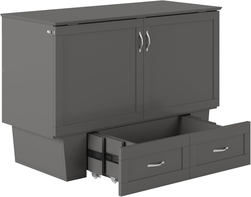 AFI, Monroe Full Murphy Bed Chest with 6" Mattress, Storage Drawer & Built-in USB Charger, Grey