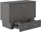AFI, Monroe Full Murphy Bed Chest with 6" Mattress, Storage Drawer & Built-in USB Charger, Grey