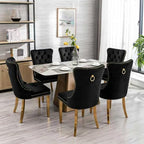 Mid Century Modern Dining Chairs Set of 6, Black Velvet Upholstered Tufted Back, Kitchen & Dining Room Chairs, Gold Metal Legs, Nailhead Trim, Sillas para Comedor (Black, 6 Pcs)