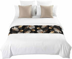 Magnolia Blossoms Bed Runner for King Size Bed, 102"x20" Retro White Floral Black Gold Leaf Branch Luxury Bed Runners & Scarves Decorative Bedding Scarf Protector Slipcover for Home Hotel