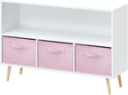 PVWIIK Kids 2-Tier Bookcase with Collapsible Fabric Drawers,Toy Storage Cabinet Organizer,Book Display Storage Cabinet Organizer,Cute for Playroom Livingroom,White/Pink