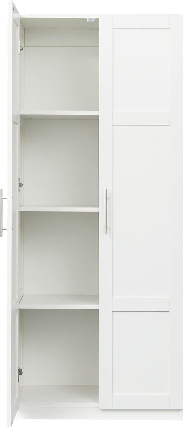 LUMISOL Modern Kitchen Pantry Cabinet with 2 Doors, Buffet Cupboards Sideboard with 4 Storage Spaces, Kitchen Hutch for Living Room Dining Room, White