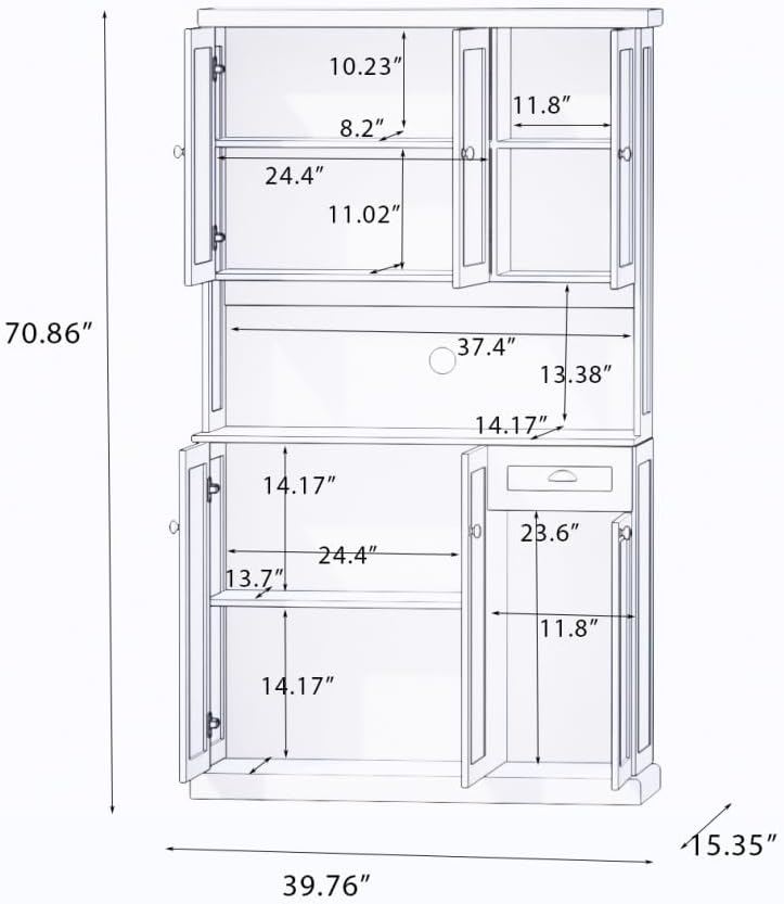 71" Kitchen Pantry Storage Cabinet with Microwave Oven Countertop, Adjustable Shelves, 6 Doors and 1 Drawer-Black (White + MDF)