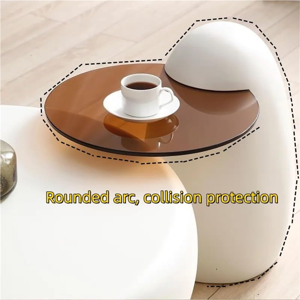 Modern PE Plastic Coffee Table, Nesting End Table with Glass Top, Creative Egg-Shaped Side Table for Living Room, Bedroom, Small Spaces