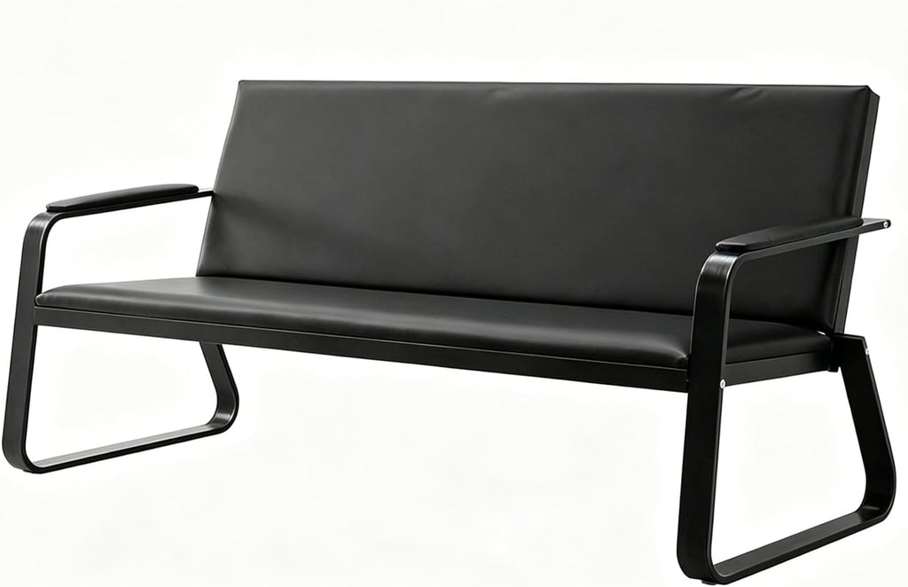 wonline 3-Seat Waiting Room Bench with Armrest PU Leather Office Waiting Room Furniture, Office Guest Seating Lobby Conference Reception Chair for Airport Clinic Hospital