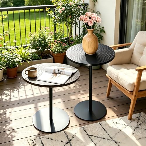 Small Round Side Table Set of 2 Drink End Tables for Living Room Small Spaces Modern Accent Bedside Nightstand Bedroom, Corners, and Office Walnut Ø 15.75 x H 16.93 & Black Φ13.78 x H 20.87