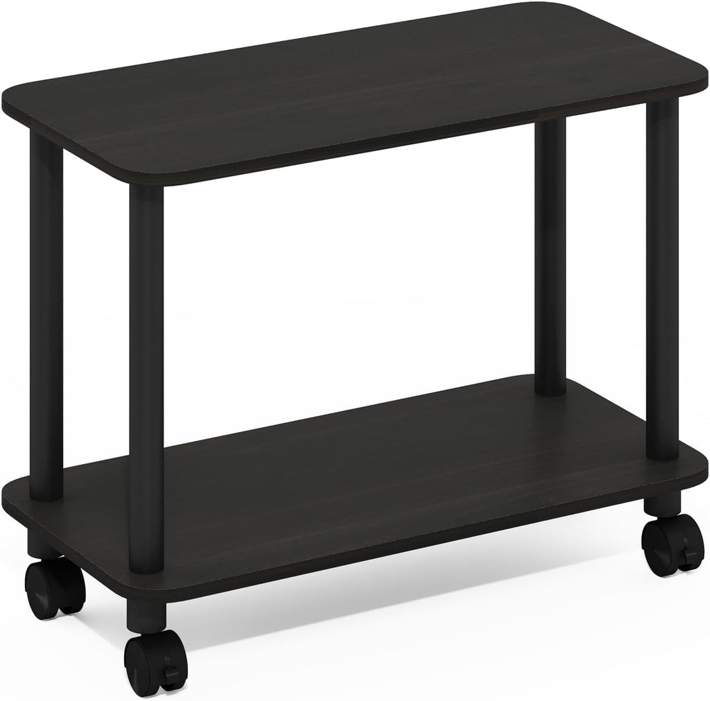 Furinno Turn-N-Tube Side Table, 2-Tier Sofa End Table with Wheels, Toolless Assembly Night Stand, Bedside Table with Open Shelf, for Living Room, Bedroom, Dark Espresso