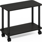 Furinno Turn-N-Tube Side Table, 2-Tier Sofa End Table with Wheels, Toolless Assembly Night Stand, Bedside Table with Open Shelf, for Living Room, Bedroom, Dark Espresso