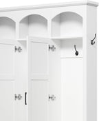 LUMISOL Farmhouse Hall Tree with 3 Hidden Storage for Hallway, Arched Design Mudroom Organizer with Walnut Bench, All-in-One Entryway Bench with Shoe Storage and 5 Hooks, White