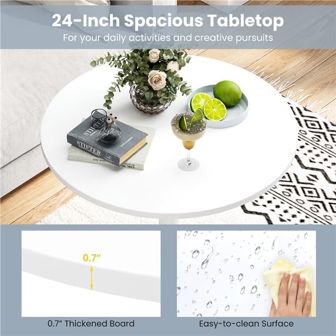 POWERSTONE Two-in-one Cocktail Tables Set of 6, 24'' Round Bar Tables with Sturdy Metal Base, 40"/22" Two Convertible Height High Top Pub Table, Coffee Table for Home Bar, Bistro, Dining Room, White
