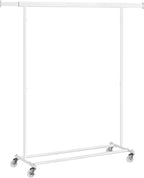 SONGMICS Clothes Rack with Wheels, Extendable Heavy Load Rod, Coat Rack, Clothes Storage, 90 kg Load Capacity, Easy Assembly, Portable, Classic White HSR013W01