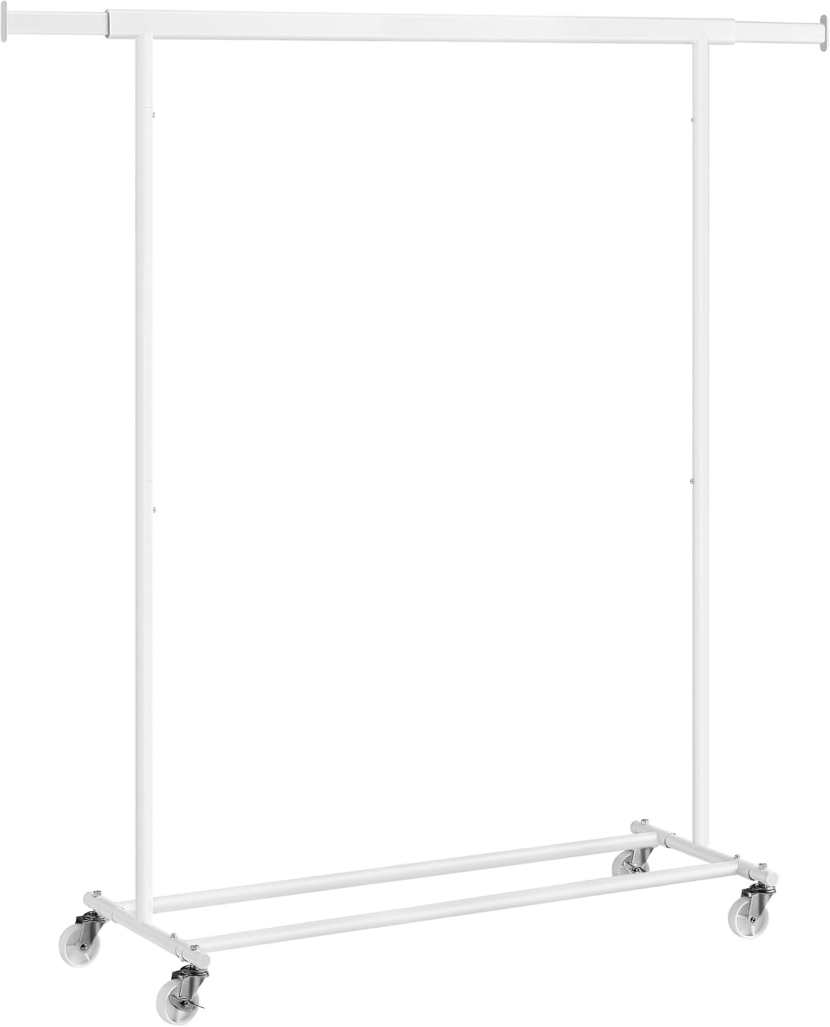 SONGMICS Clothes Rack with Wheels, Extendable Heavy Load Rod, Coat Rack, Clothes Storage, 90 kg Load Capacity, Easy Assembly, Portable, Classic White HSR013W01