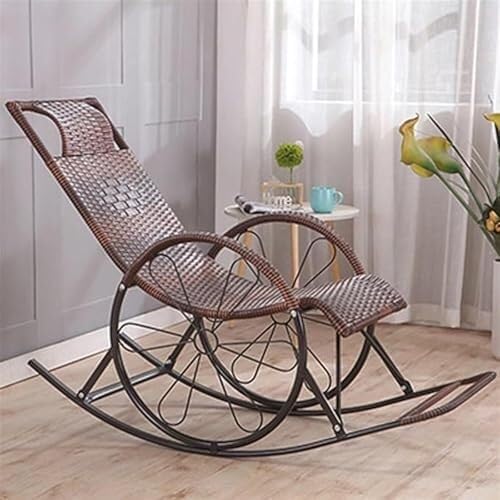 Outdoor Leisure Rattan Rocking Chair, Solid Wood High Back Recliner with Two-Wheel Design, Strong Load-Bearing Capacity for Porch, Patio, Garden, Indoor Use(Brown)