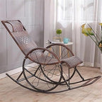 Outdoor Leisure Rattan Rocking Chair, Solid Wood High Back Recliner with Two-Wheel Design, Strong Load-Bearing Capacity for Porch, Patio, Garden, Indoor Use(Brown)