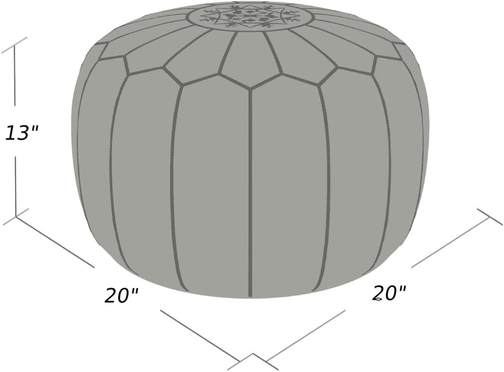 Stuffed Round Design Moroccan Leather Pouf Ottoman, Handmade, Pre-Filled, 100% Genuine Leather, 13” Height x 20” Diameter, Footstool & Living Room Décor (Dark Brown)