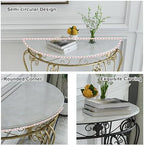 Console Table Decor Entryway Marble Scalloped Tables Behind,Half Moon Console TableFaux Marble Top Entryway Table with Ele Metal Scroll Legs SemiCle Accent Table for Hallway & Living Room (B