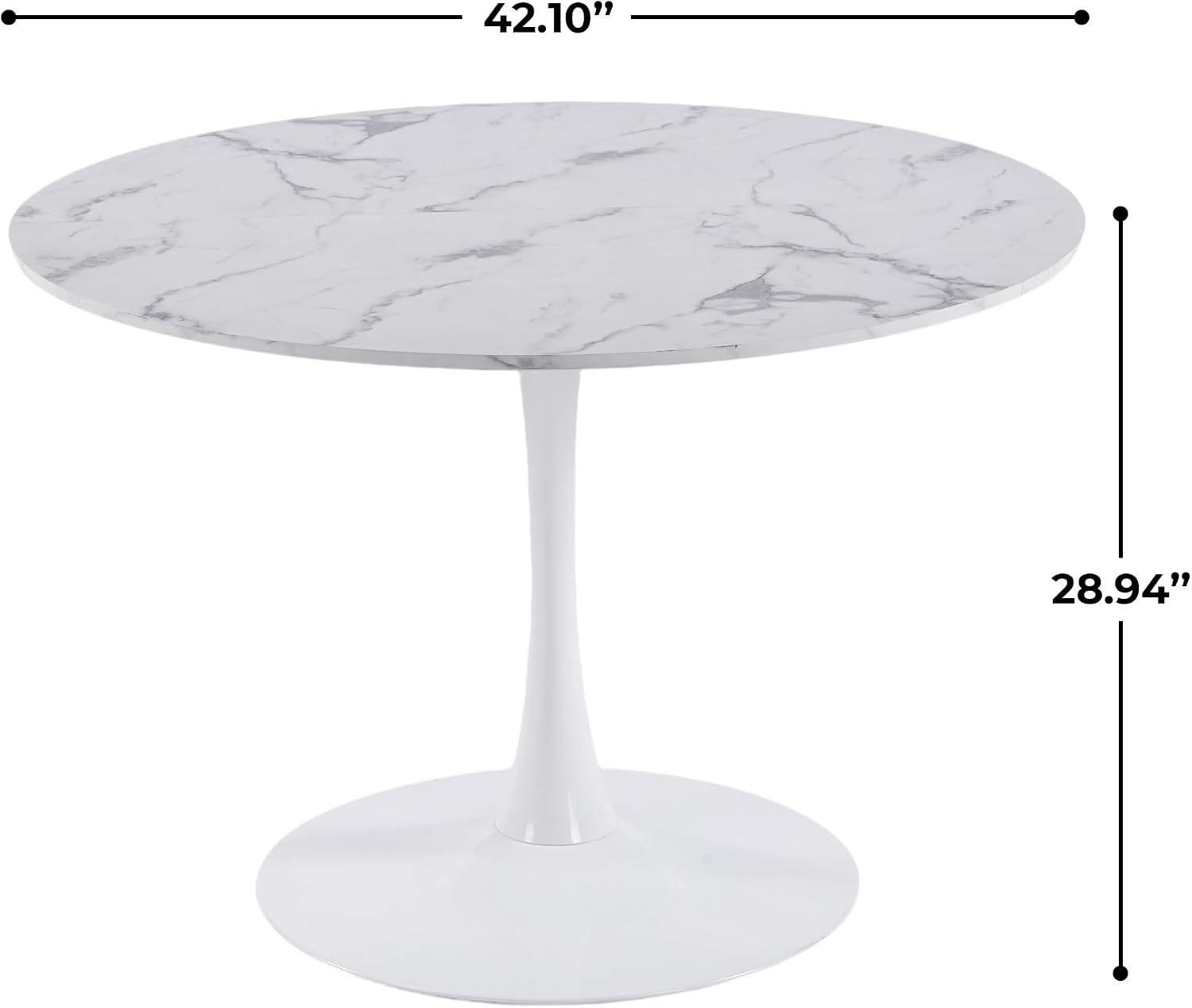 Mid-Century Round Tulip Table, 42" Tulip Dining Table with Sturdy Pedestal Base, Ideal for Kitchen, Small Spaces, Office and Cafe
