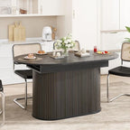 WILLIAMSPACE 70.86" Oval Extendable Dining Table with Striped Legs for 6 to 8, Modern Wooden Kitchen Table with Extension Leaves, Mid Century Dining Room Table, Easy Assemble (55.11"-70.86", Black)