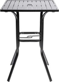 Patio Height Bar Table, Outdoor Bistro Square High Top Dining Table with 1.57'' Umbrella Hole & Steel Slat Table Top (Black)