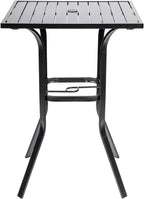 Patio Height Bar Table, Outdoor Bistro Square High Top Dining Table with 1.57'' Umbrella Hole & Steel Slat Table Top (Black)