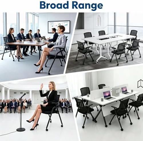 8 Pack Folding Office Chair with Wheels, Heavy Duty Mesh Back Nesting Conference Meeting Chair with Arms, Rolling Space-Saving Seating for Training Room, Home Office, Guest Reception & Waiting Area